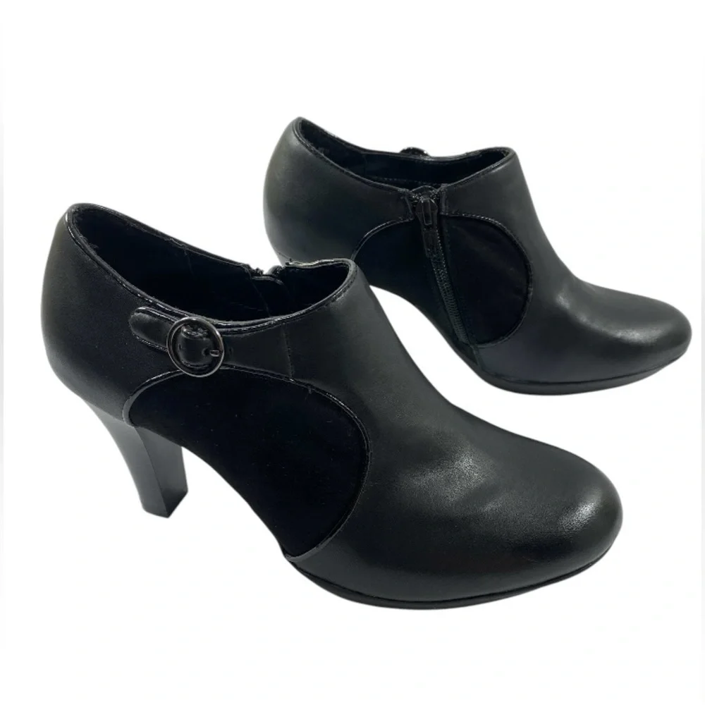 Croft & Barrow Sole (Sense)Ability Women’s 7.5 Black Buckle Ankle Heeled Boots - Picture 2 of 6